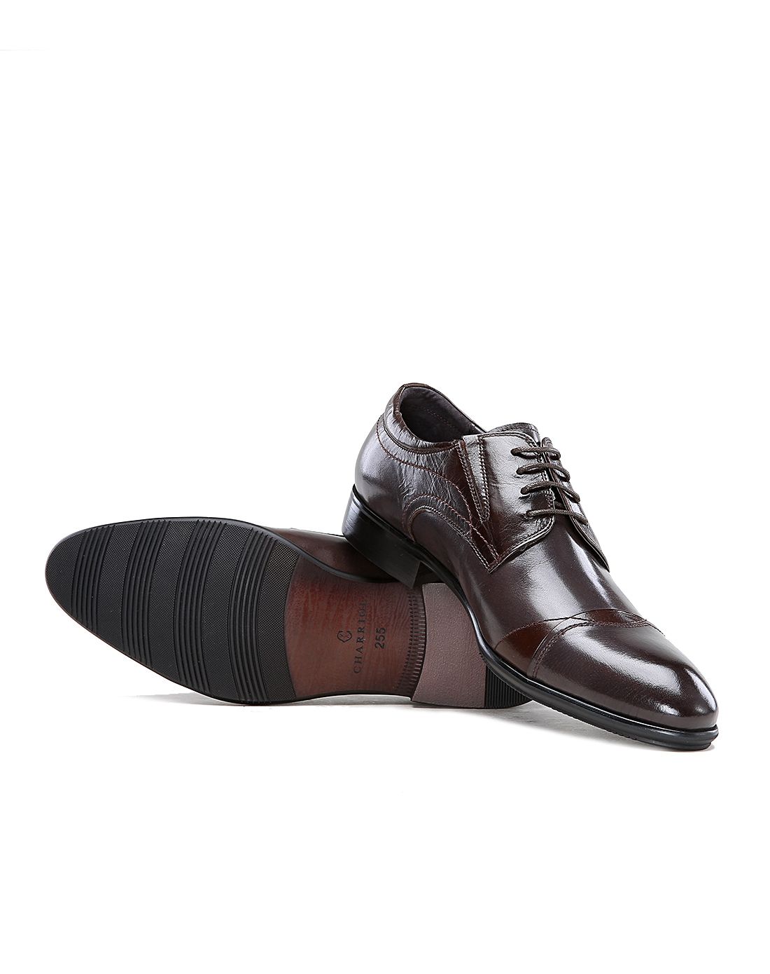 法国夏利豪 啡色牛皮商务正装皮鞋