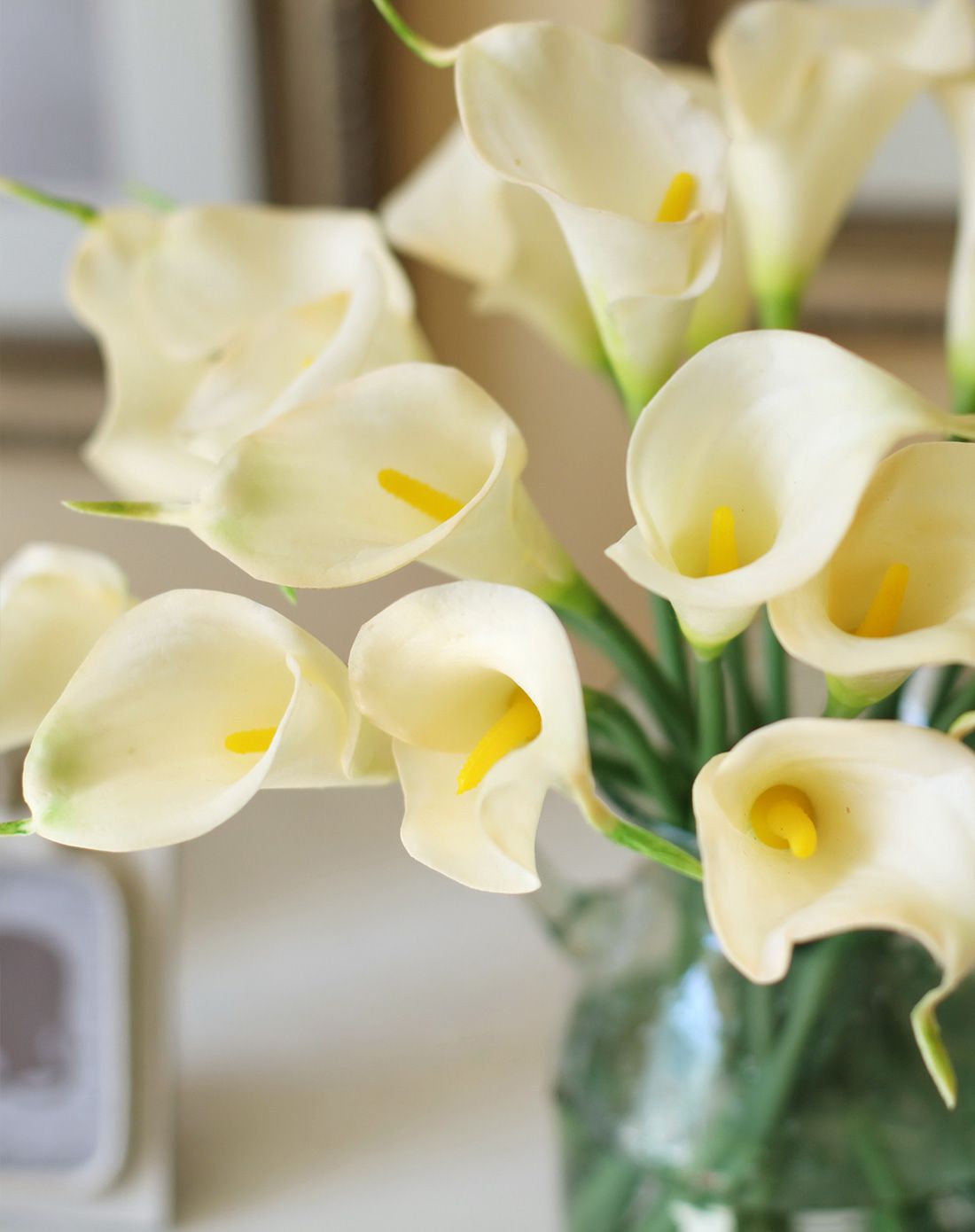 带花香pu手感白色马蹄莲手工玻璃花瓶套装