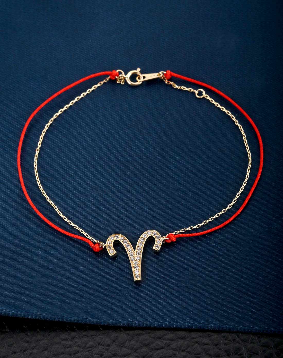 【星座幸运红绳】14k纯黄金施华洛世奇宝石白羊座红绳手链