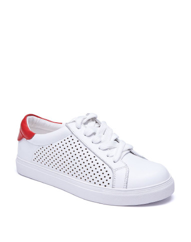 redess2016新款白/红头层牛皮打孔透气青春时尚小白鞋