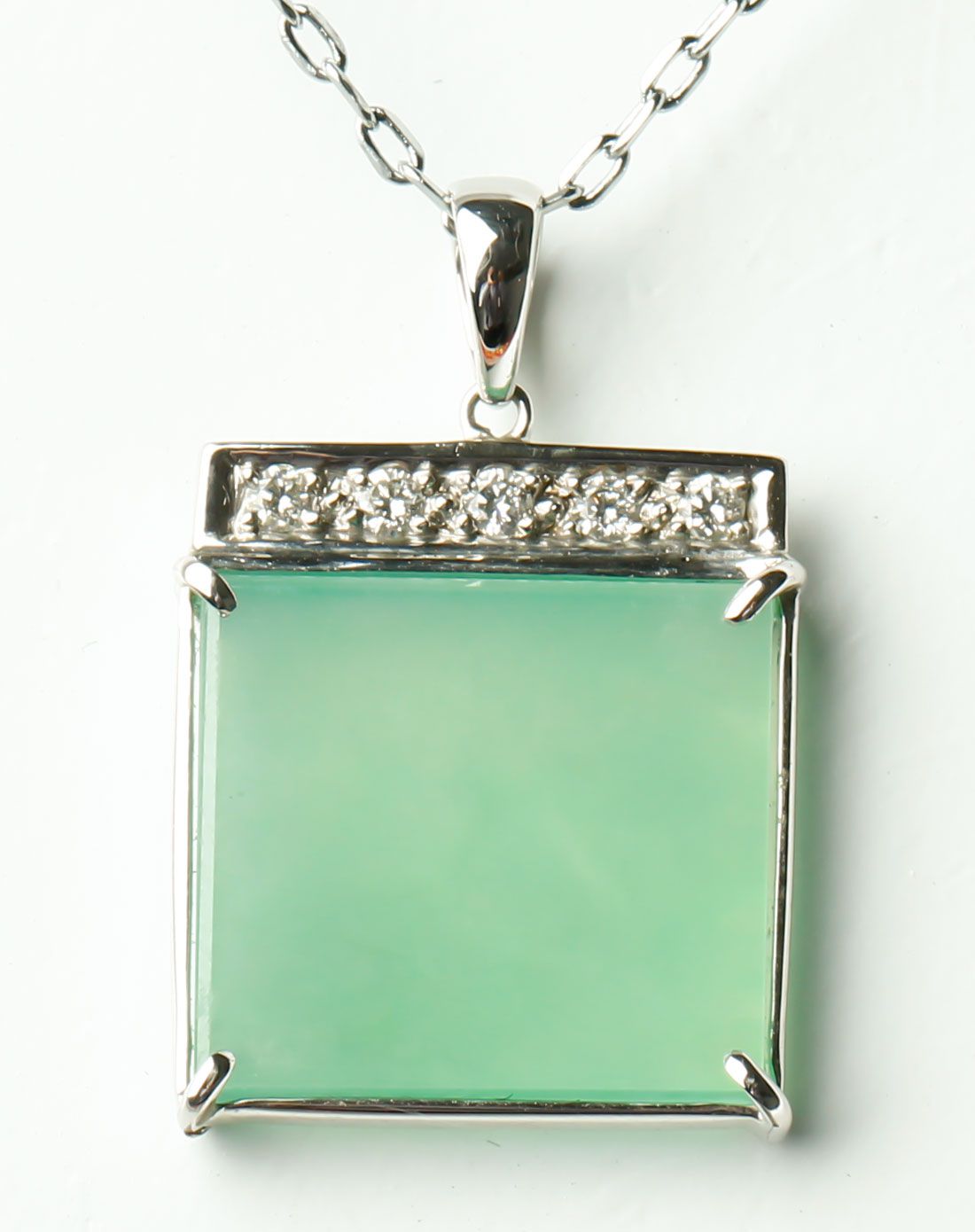 jadelink 天然翡翠18k金镶嵌方形吊坠