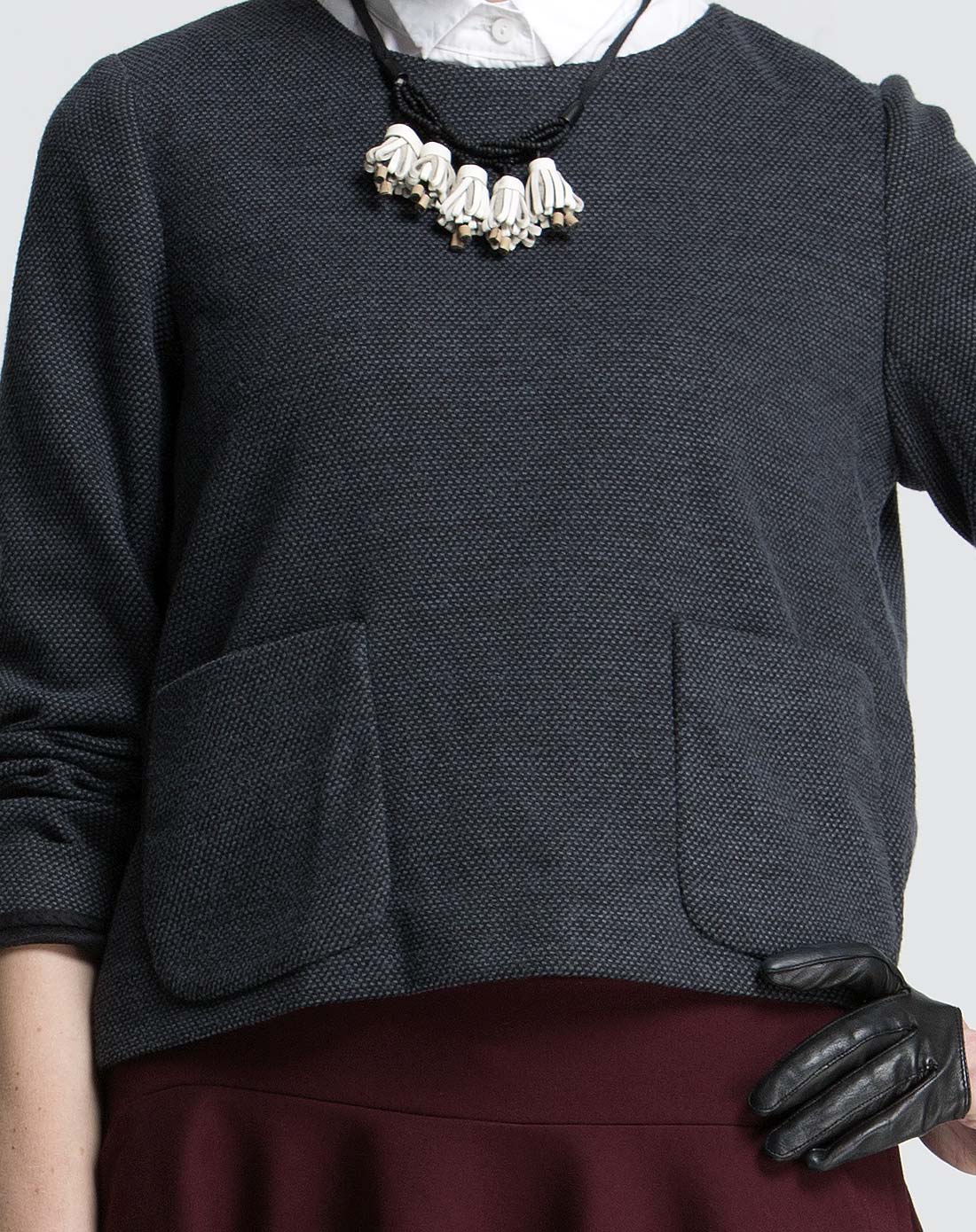 黑/灰蓝色独特百搭长袖上衣