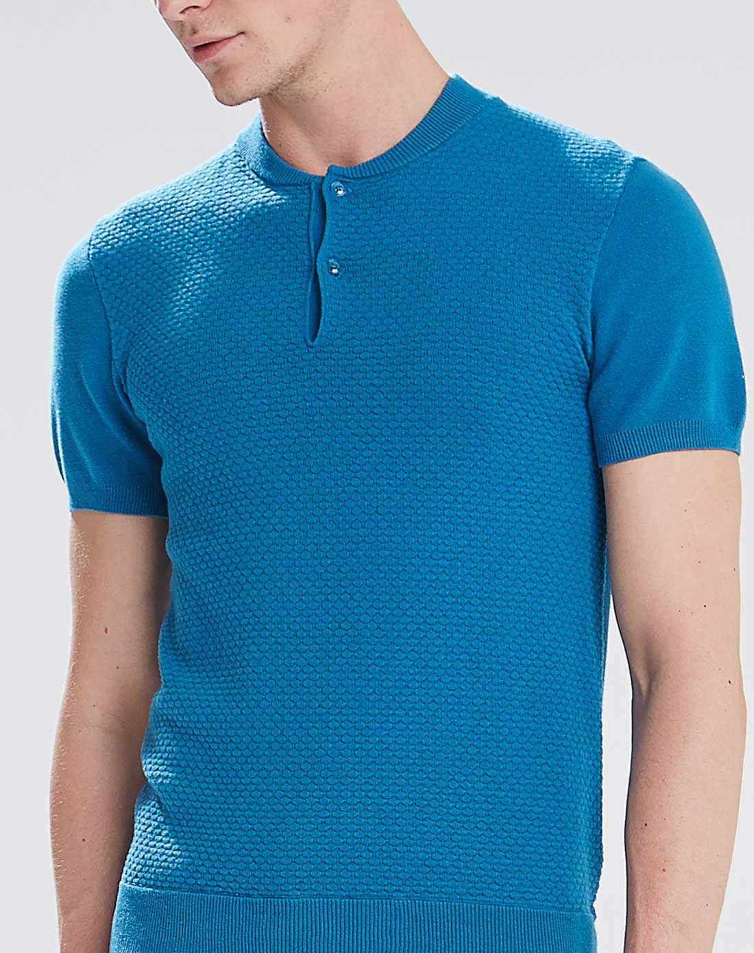 asobio纯色鱼鳞纹短袖男士针织衫