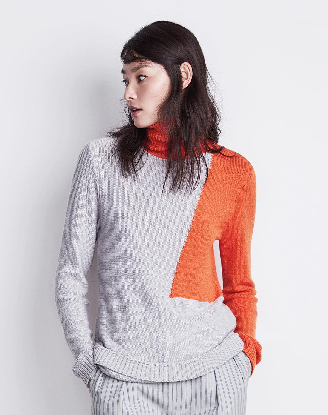 尚街designed by helen lee 拼色高领毛衣