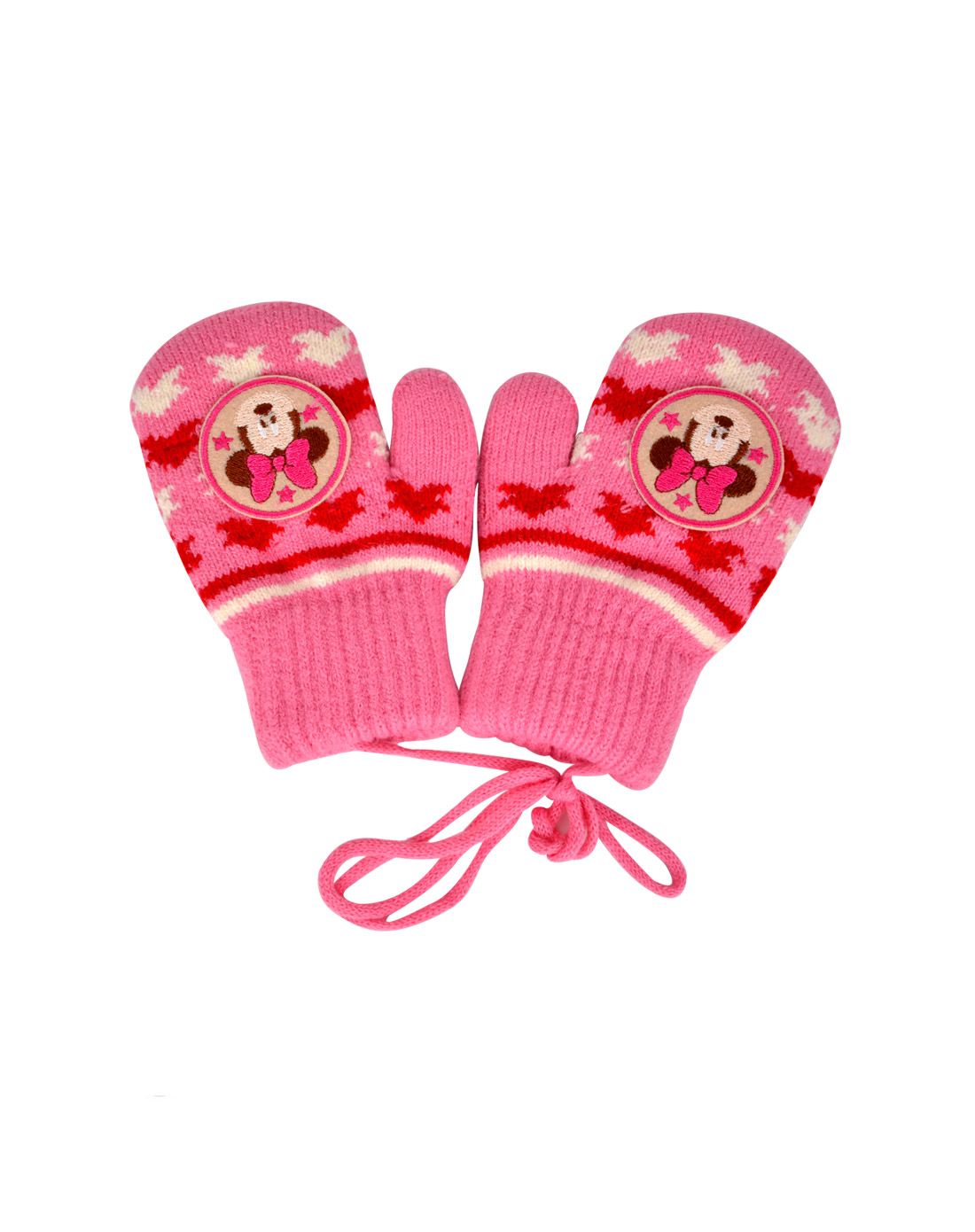 女童粉色针织米奇保暖手套