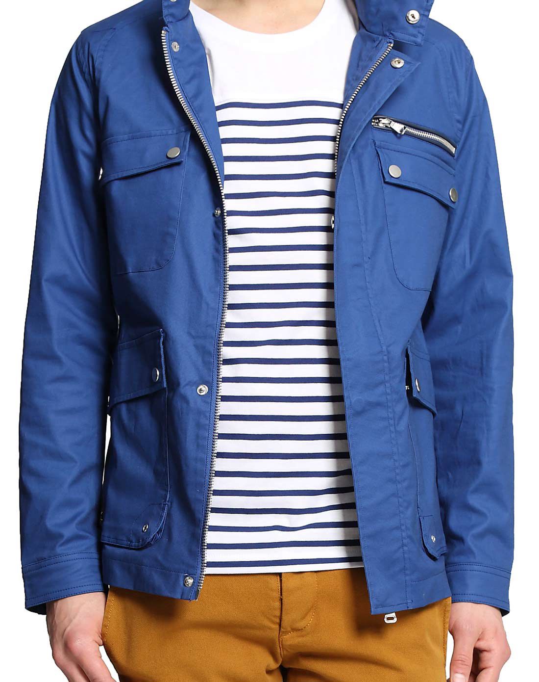 墨蓝色多袋长袖夹克外套