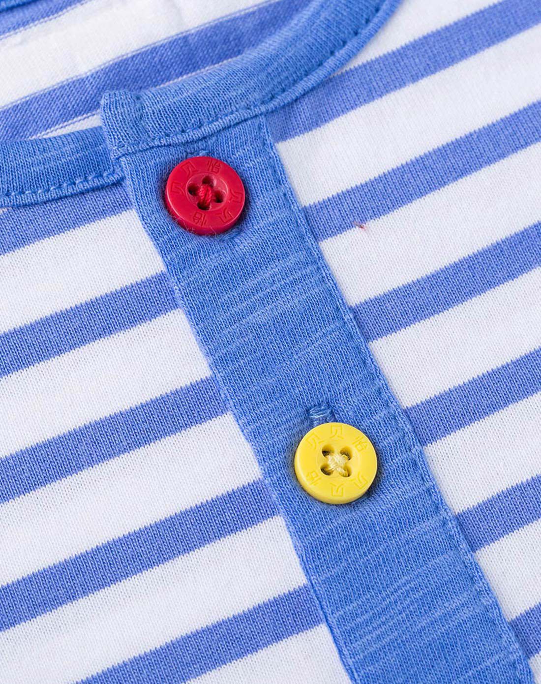 男宝宝蓝全棉条纹前开领短袖t恤