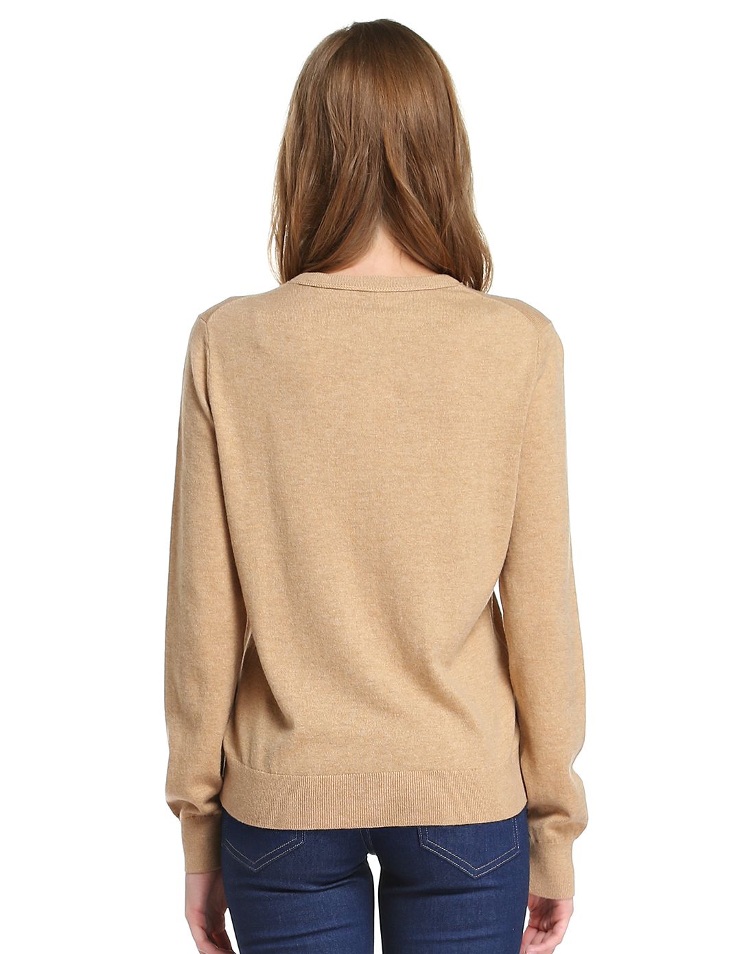 深米色俏丽开襟长袖针织衫