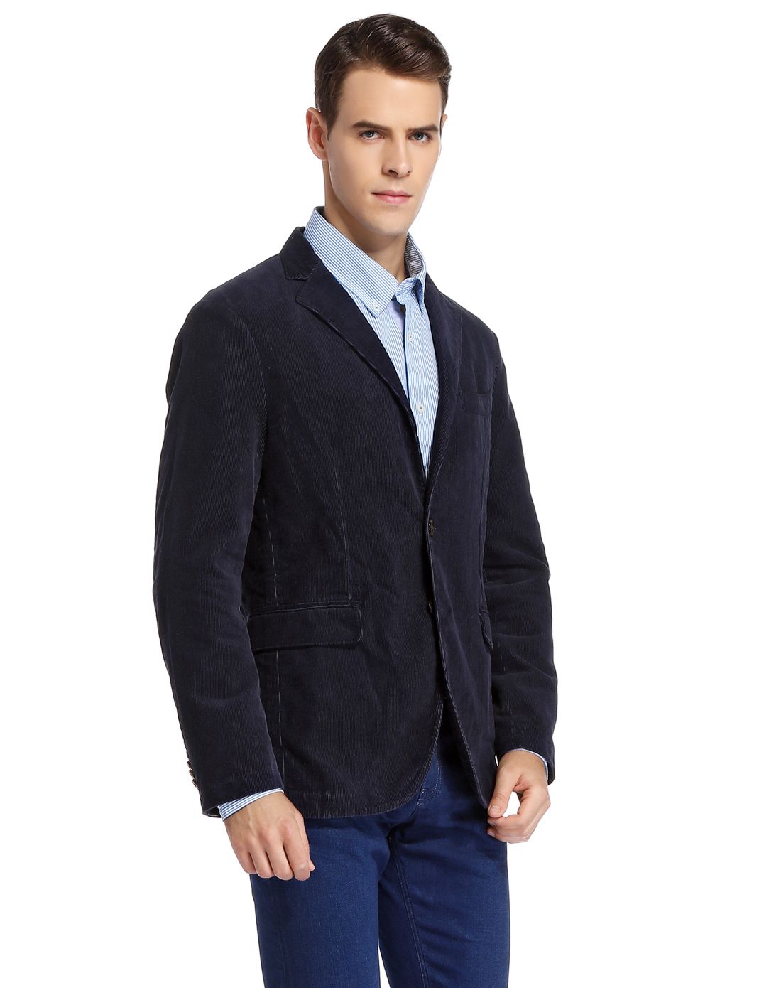 深蓝色绅士英伦风长袖西装