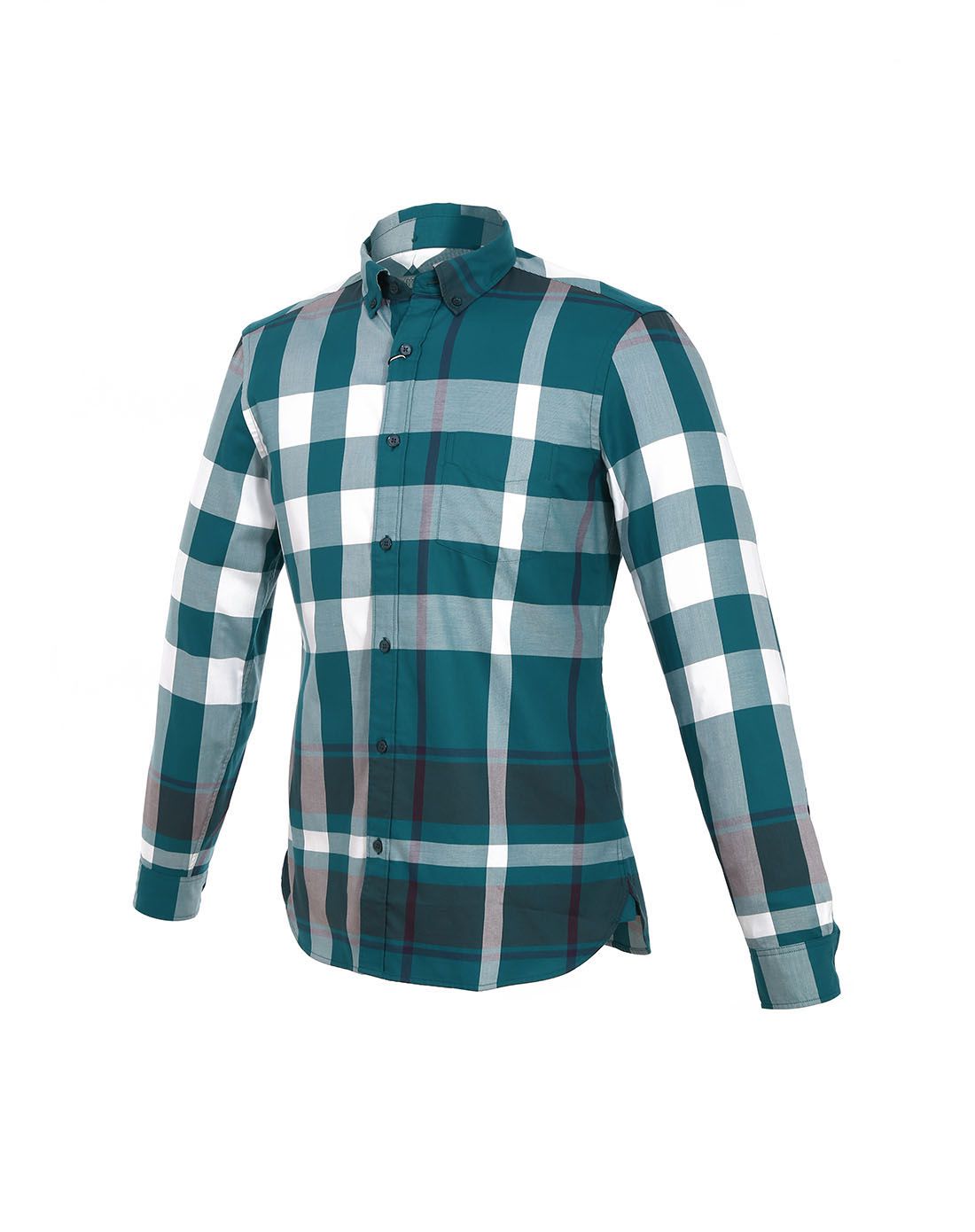 burberry男士绿色修身格纹长袖衬衫