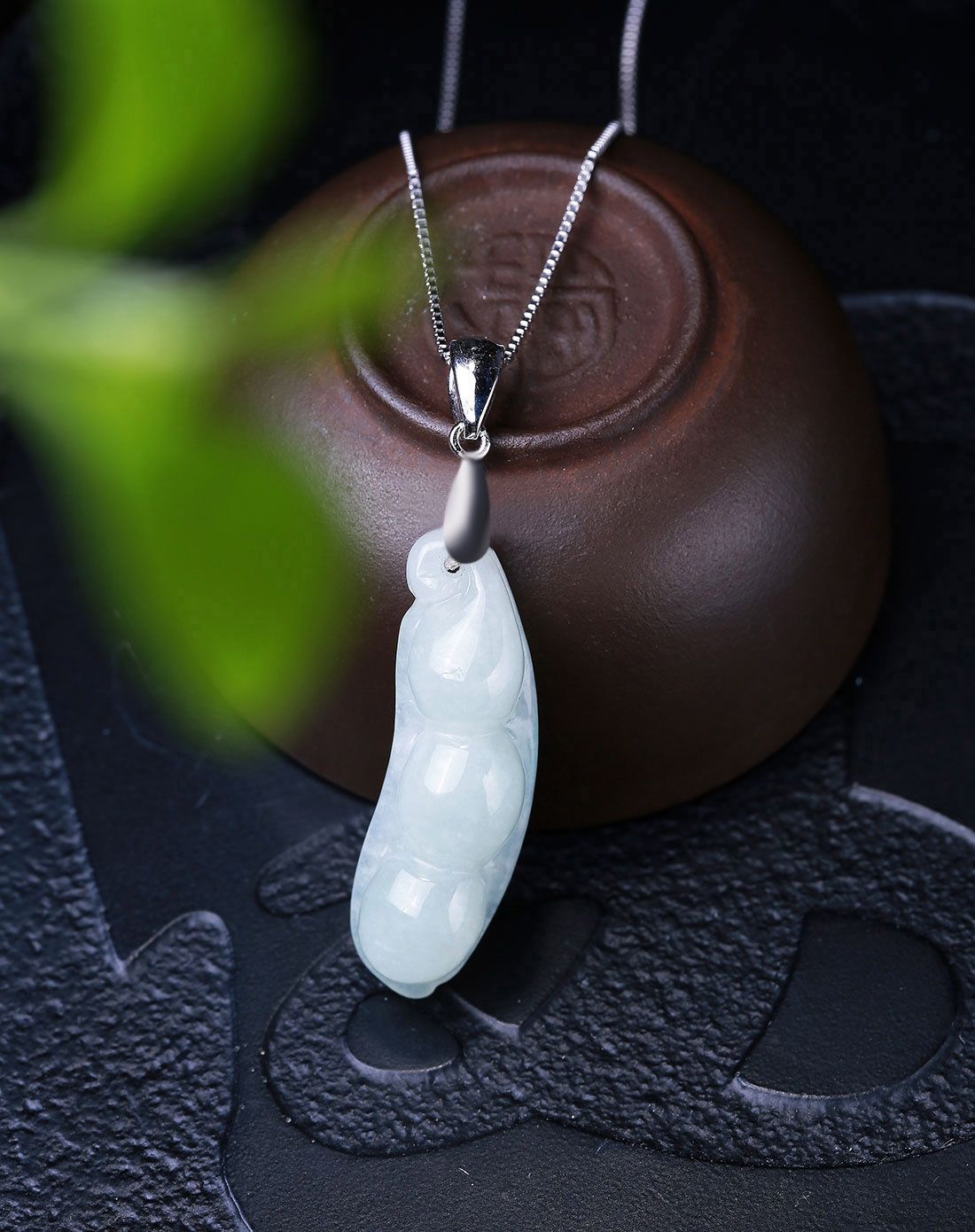 925银天然a货翡翠四季豆吊坠