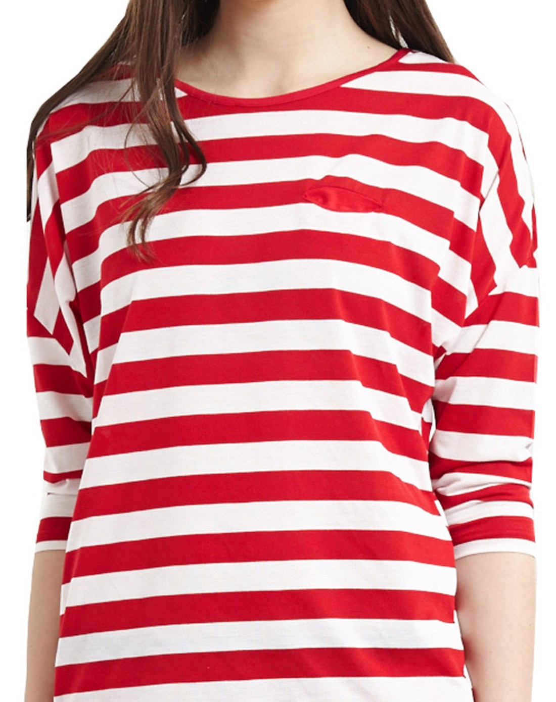 女士红白条休闲外穿七分袖上衣