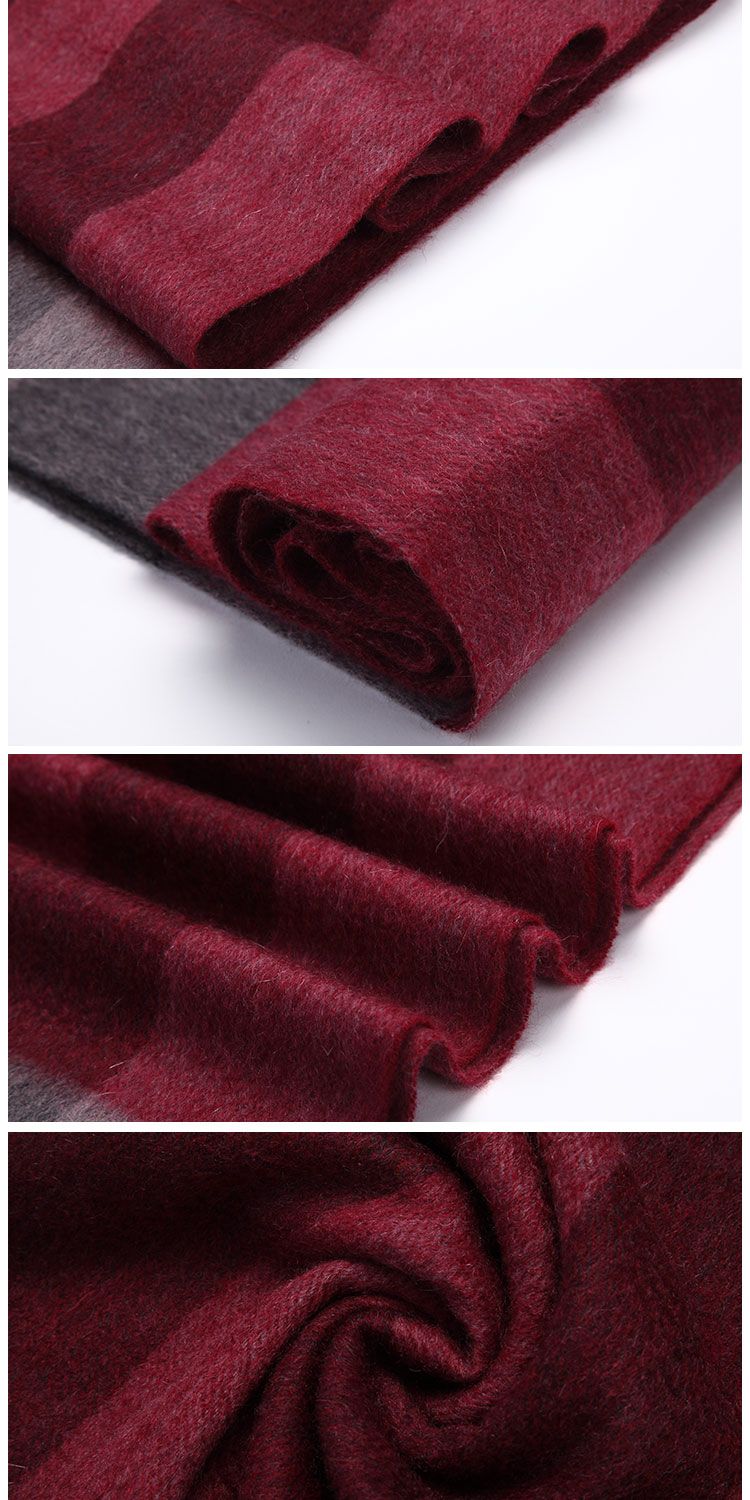 酒红格羊绒格子围巾