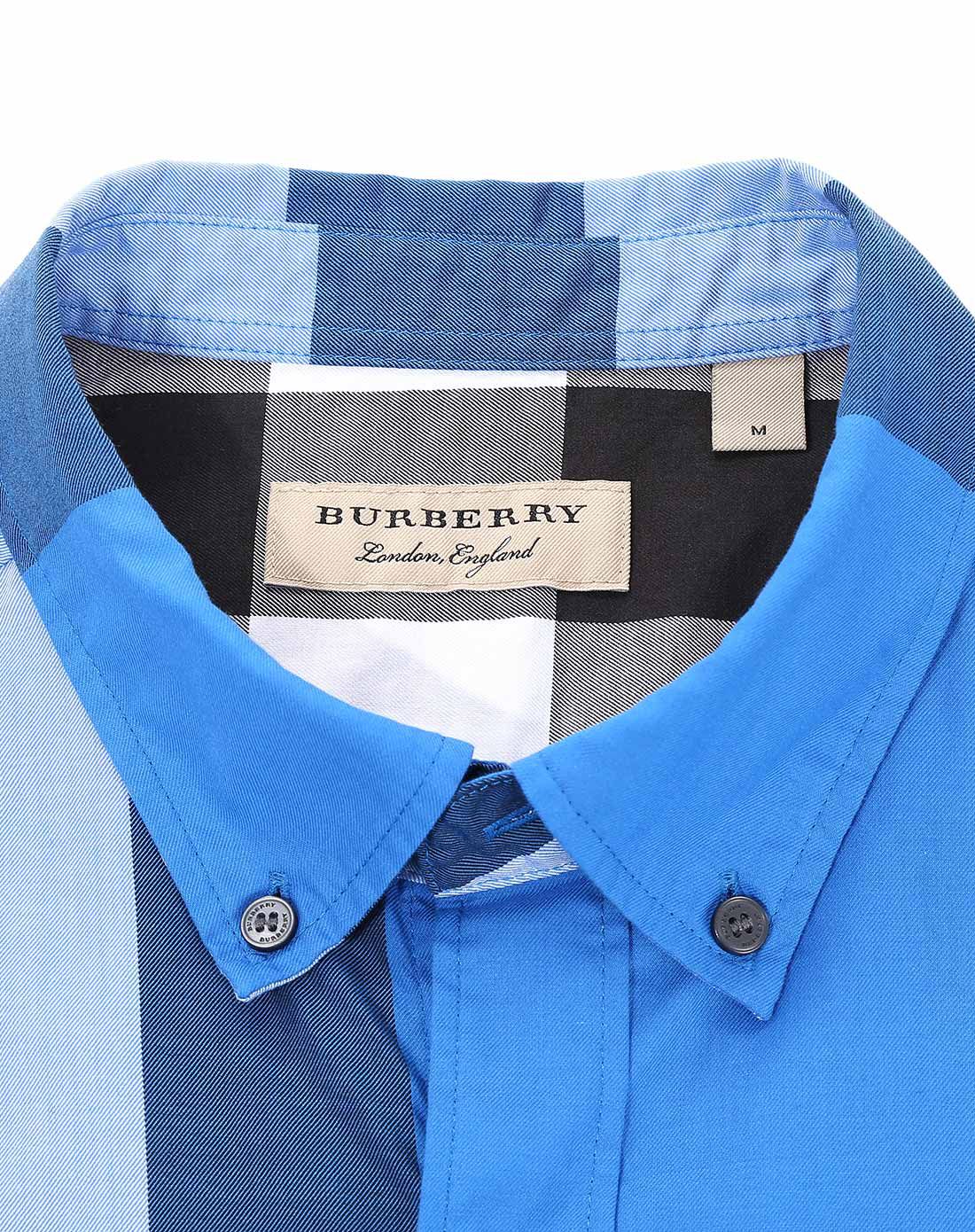 burberry男士蓝色休闲长袖衬衫