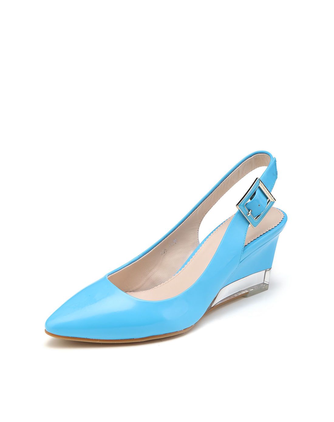 purabianca浅蓝色素面简约尖头坡跟后空单鞋