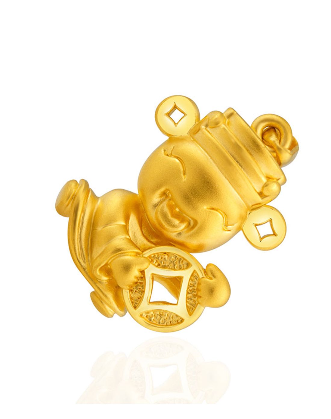 黄金3d硬金财神送金吊坠(赠红绳)