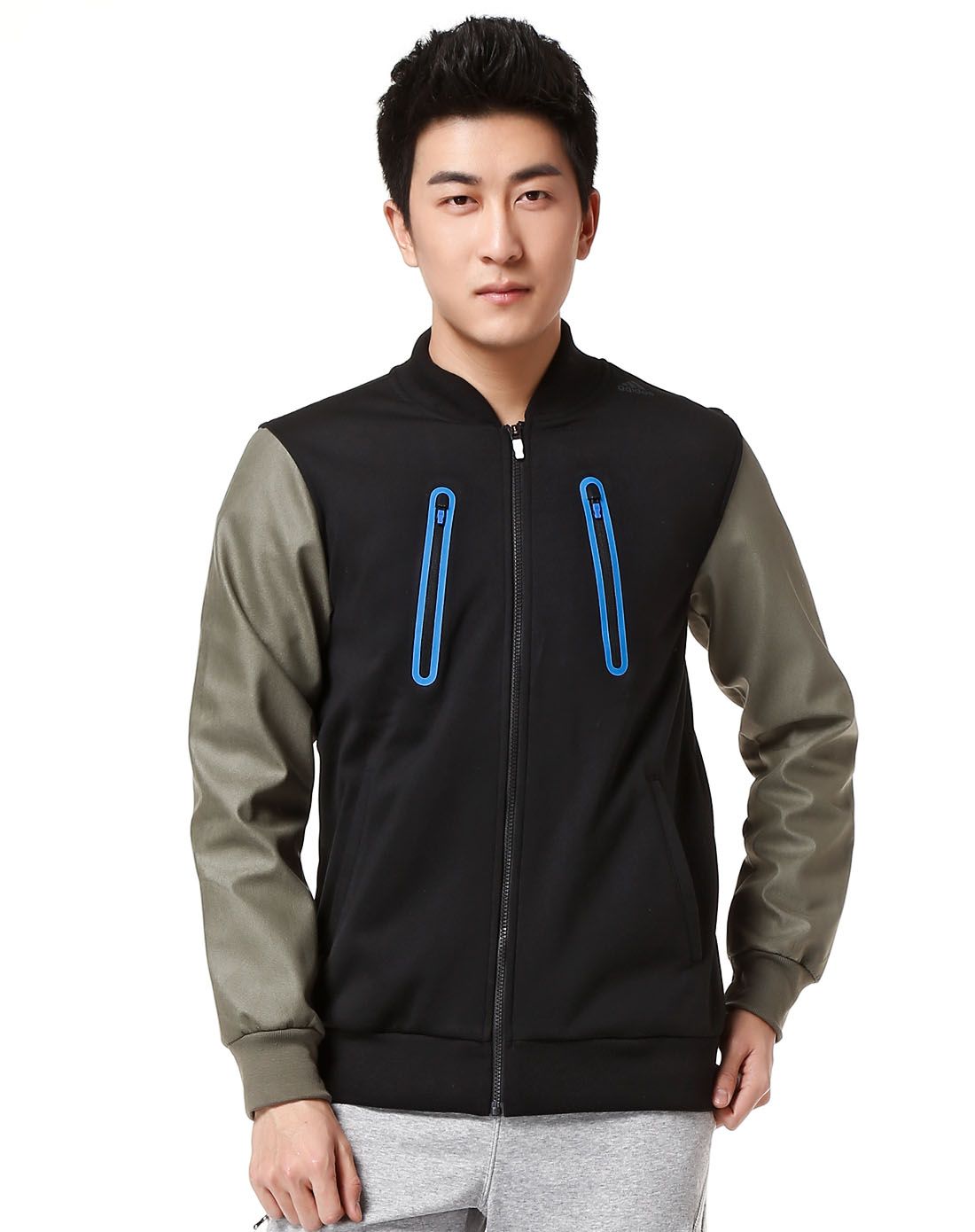 adidas和你一起,动起来男款黑色/军绿色夹克 训练系列g72353_唯品会