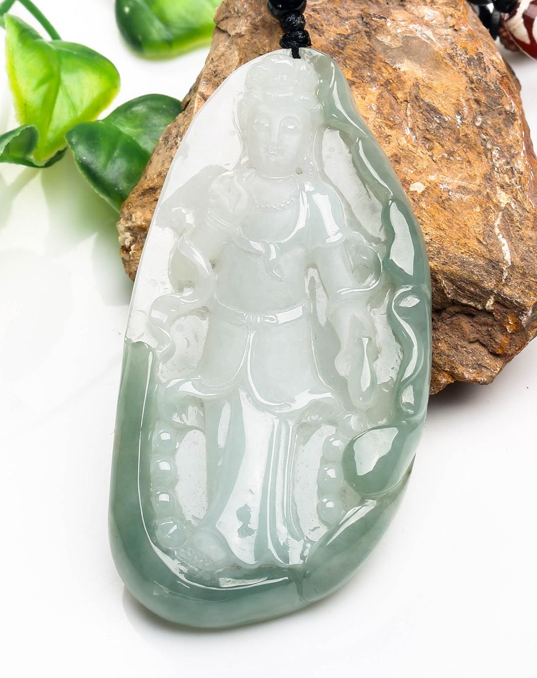 精工冰糯天然a货翡翠种如意观音挂件