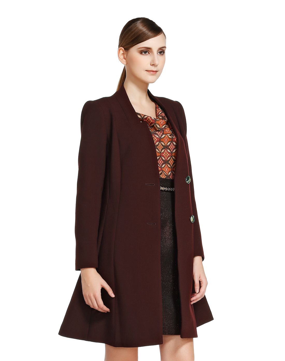 深枣红色简约都市百搭长袖中长款外套