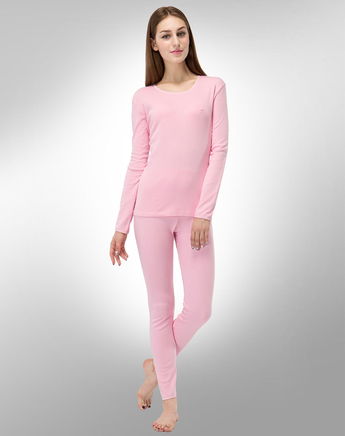 梦特娇女装圆领健康纯棉内衣套装粉红