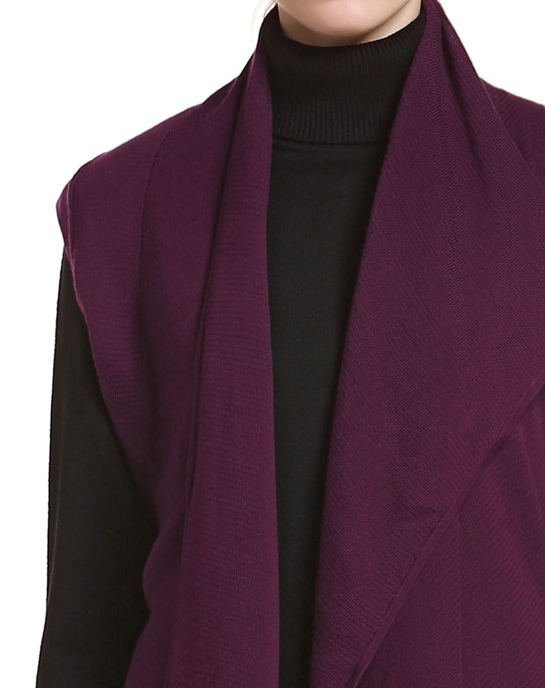 深紫红色时尚魅力开襟羊毛衫