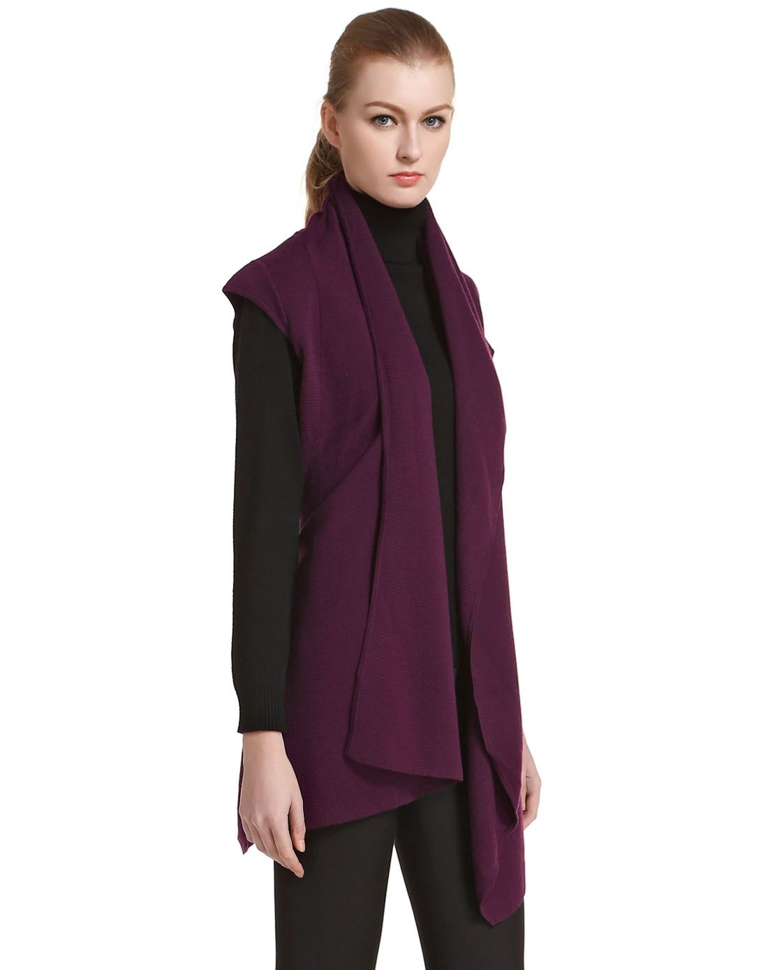 深紫红色时尚魅力开襟羊毛衫