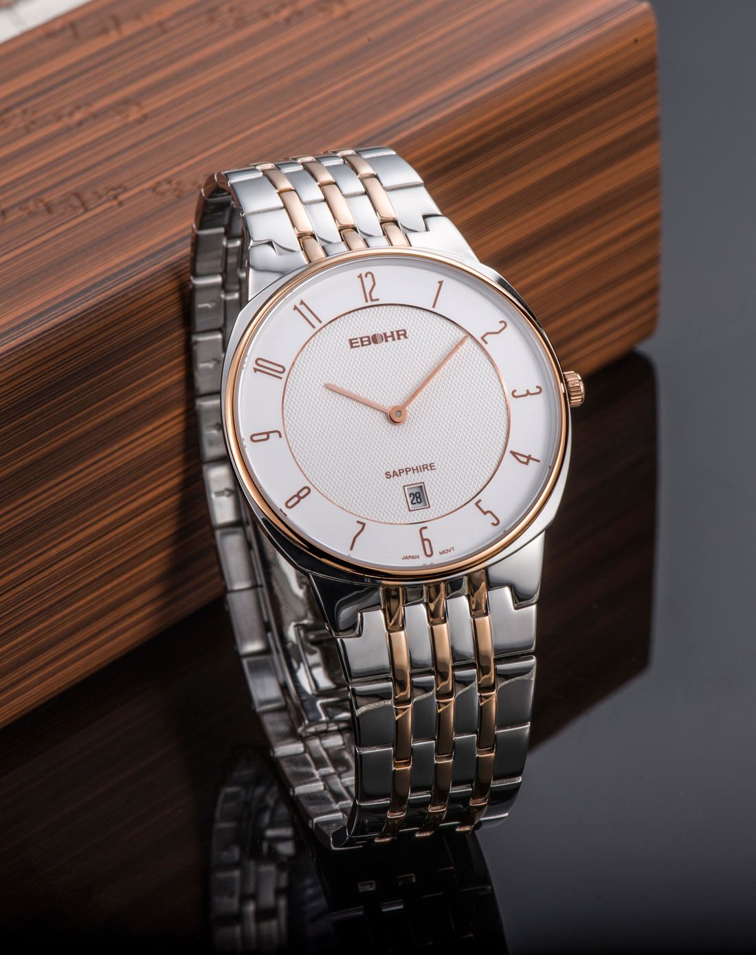 依波ebohr手表专场 > (纤薄简洁)天翼系列间金圆盘石英男士腕表