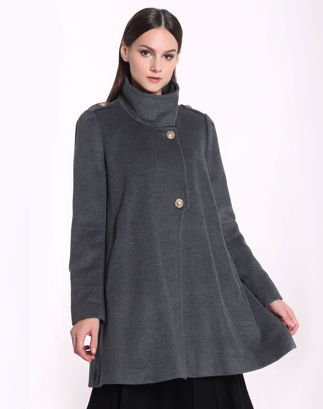 深灰色淑女简洁长袖大衣