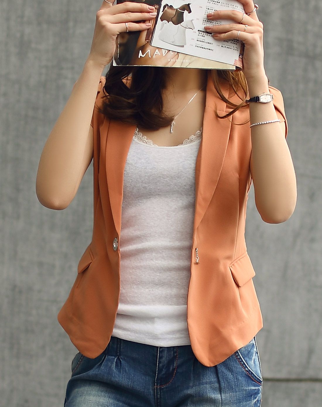 浅肉桂色女款时尚雪纺西装