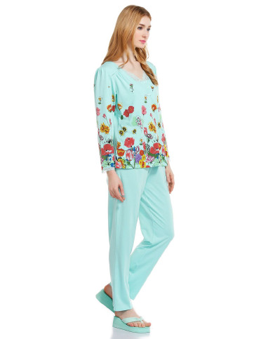 秋鹿女款浅蓝绿/多色魅力印花长袖套装