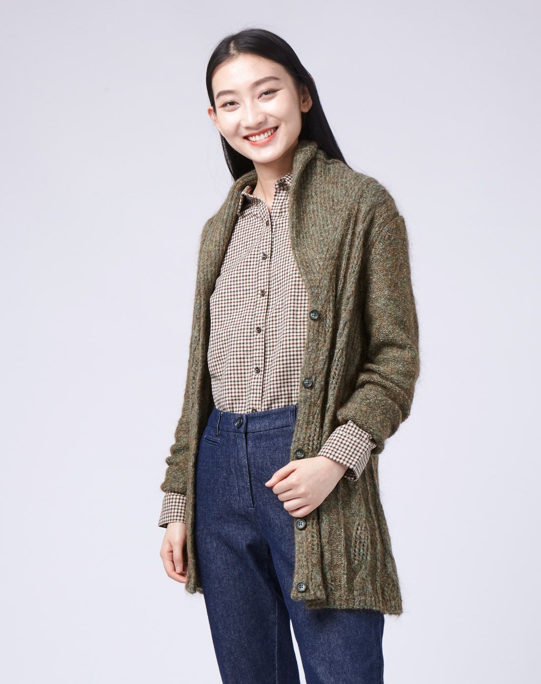 直身型青果领开衫