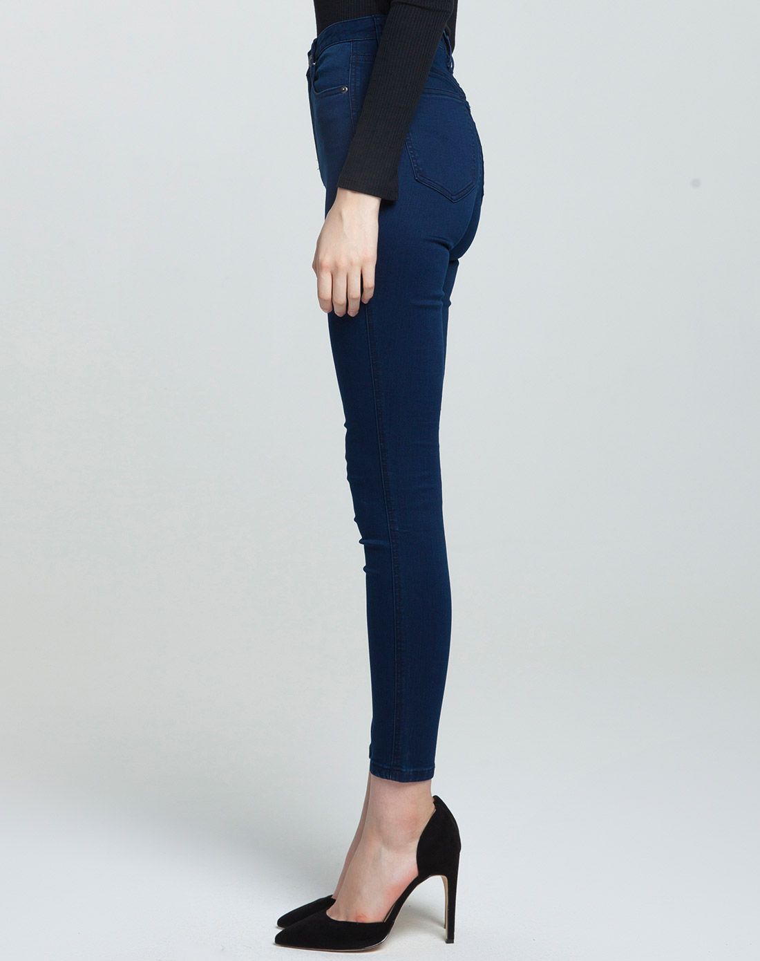 欧洲进口布料女士chicago深蓝色高腰弹力柔软牛仔裤