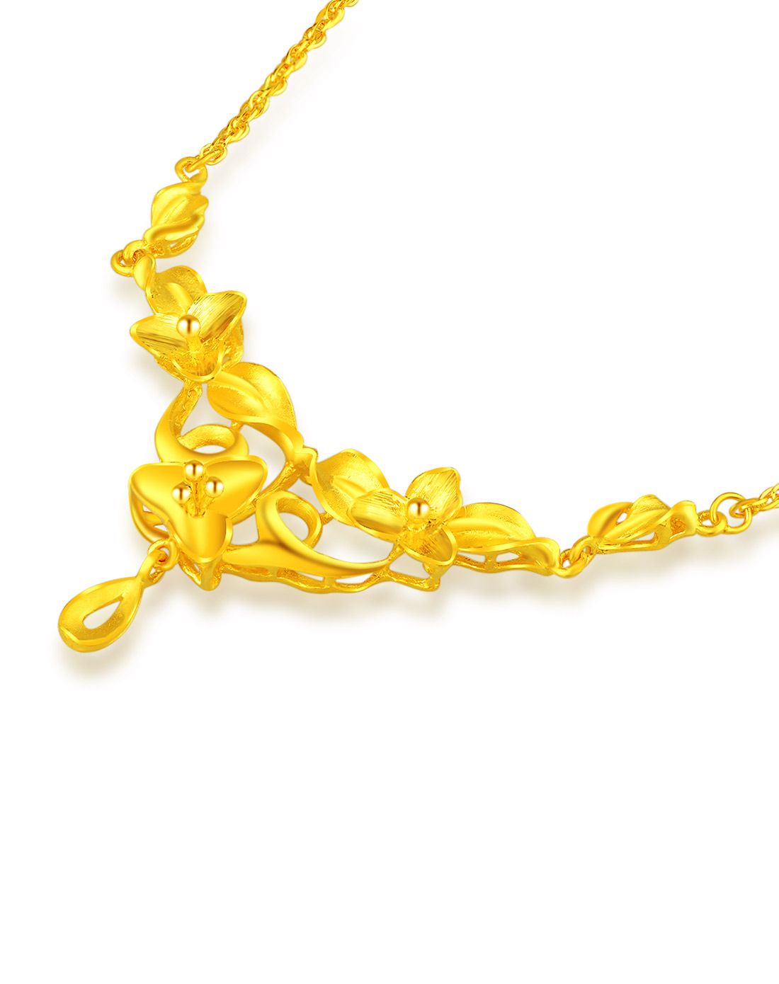 足金黄金项链花式链三花套链(约13.77克)