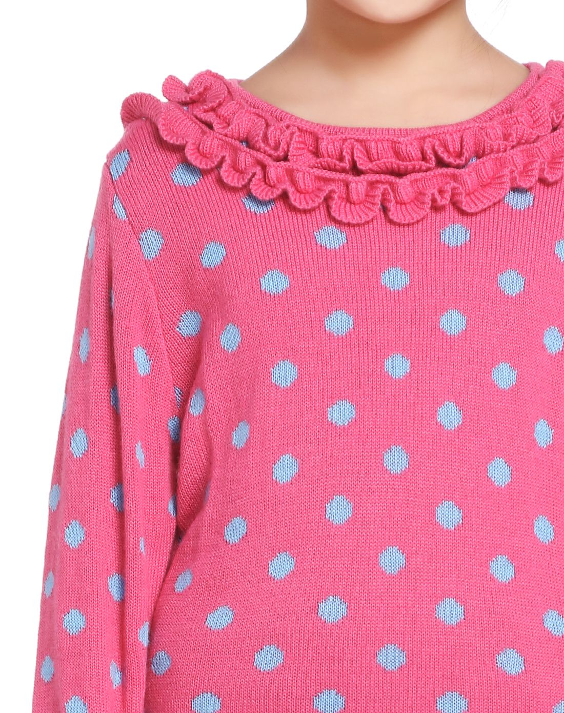 保暖透气 女童款深粉红色套头长袖毛衣