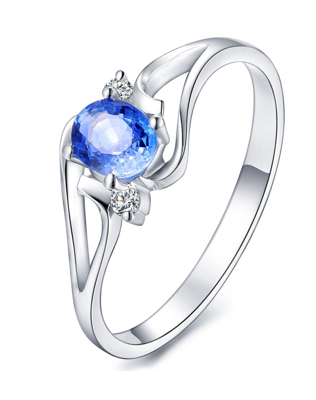 新品白k金0.55ct蓝宝石女戒