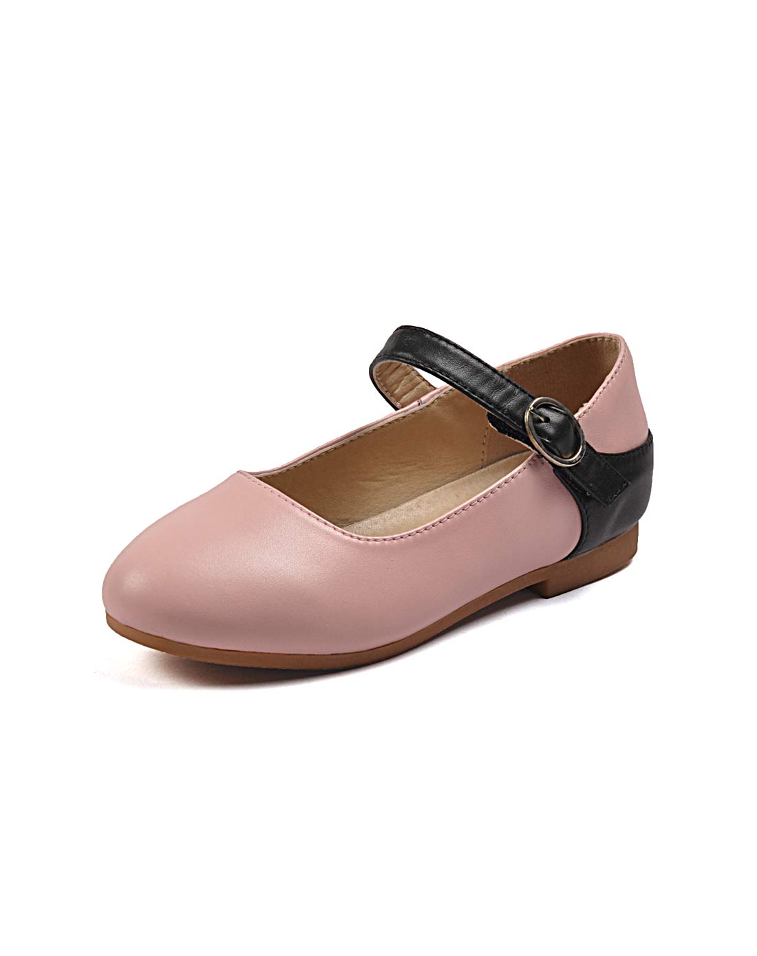 女中童粉红色牛皮pu浅口皮鞋