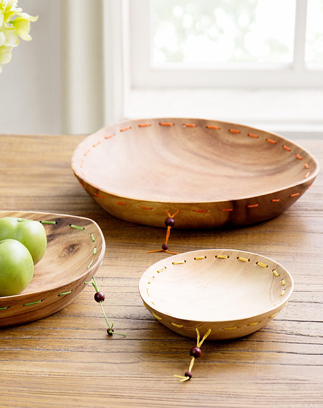 泰国进口原木色圆托盘 大号 天然木质纹理清晰可见