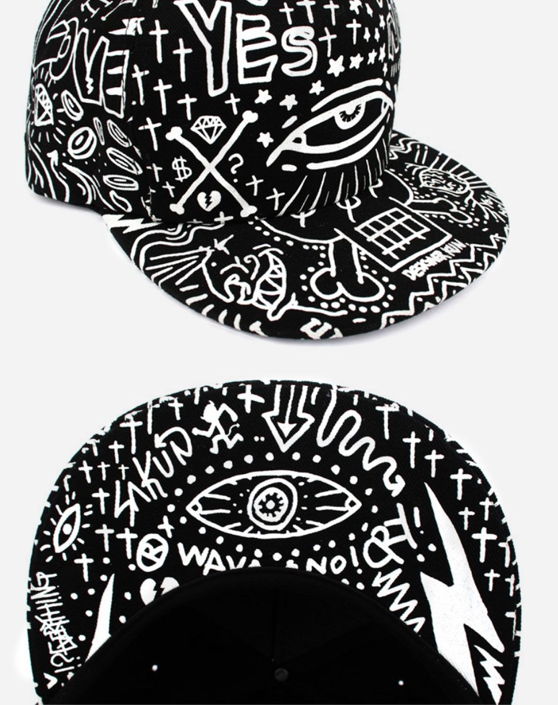 韩国潮牌 男女黑色时尚平檐棒球帽 涂鸦艺术