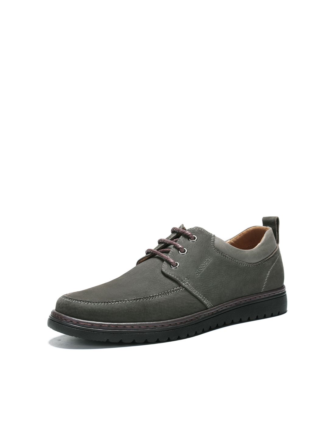 男款灰色磨砂牛皮系带休闲鞋