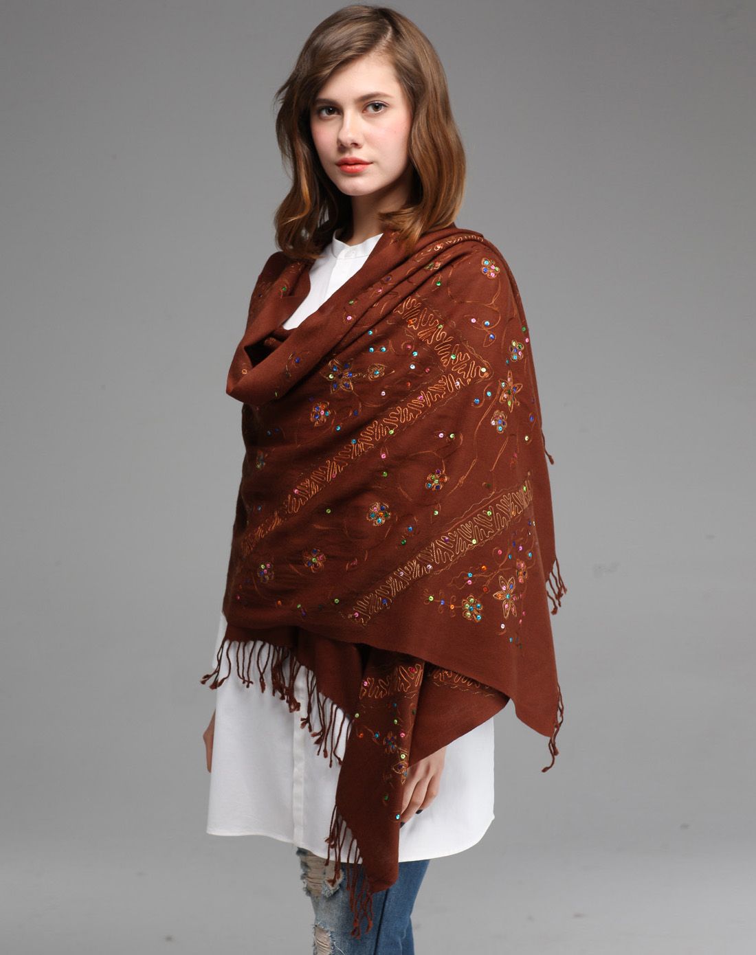 kk&sophia围巾专场印度异域风情羊毛手工绣花围巾kq15238-13_唯品会