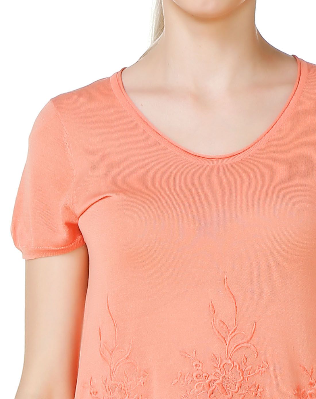 蜡粉色v领套头镂空勾花绣花a型圆领针织衫女