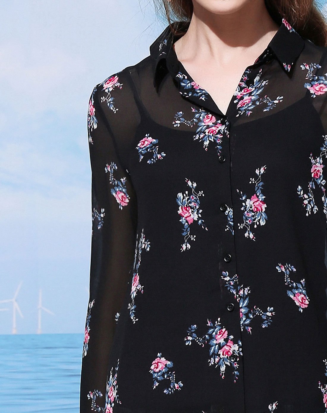 黑色碎花气质衬衫