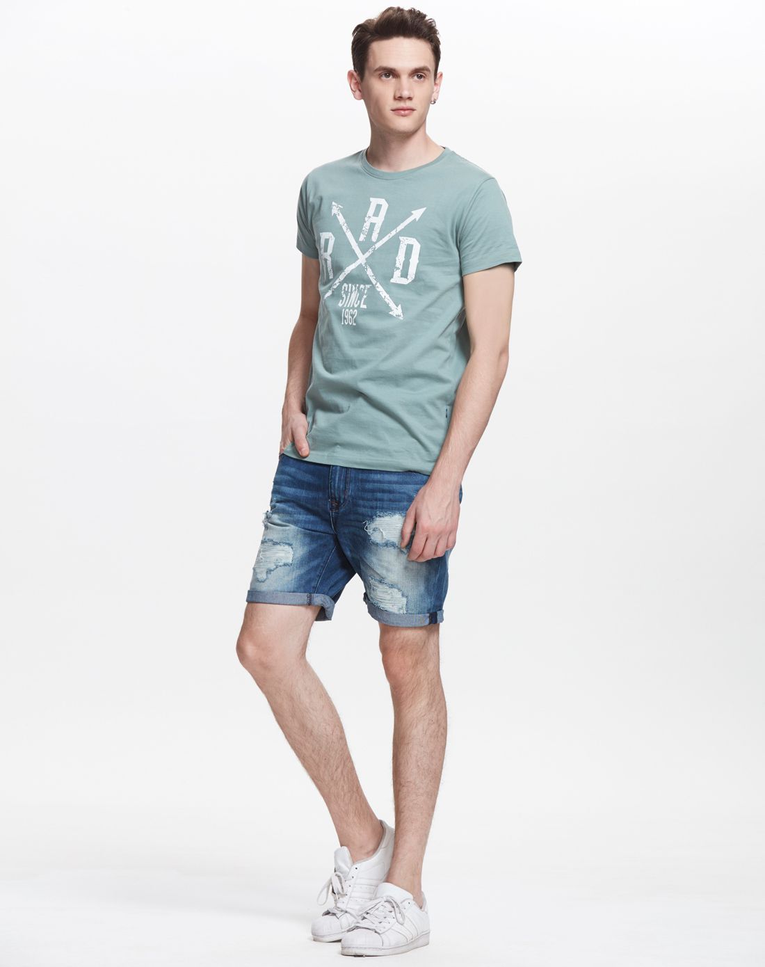 丹麦wagner旗下集合品牌雾绿色印花图案透气短袖t恤2-4028200157_唯品