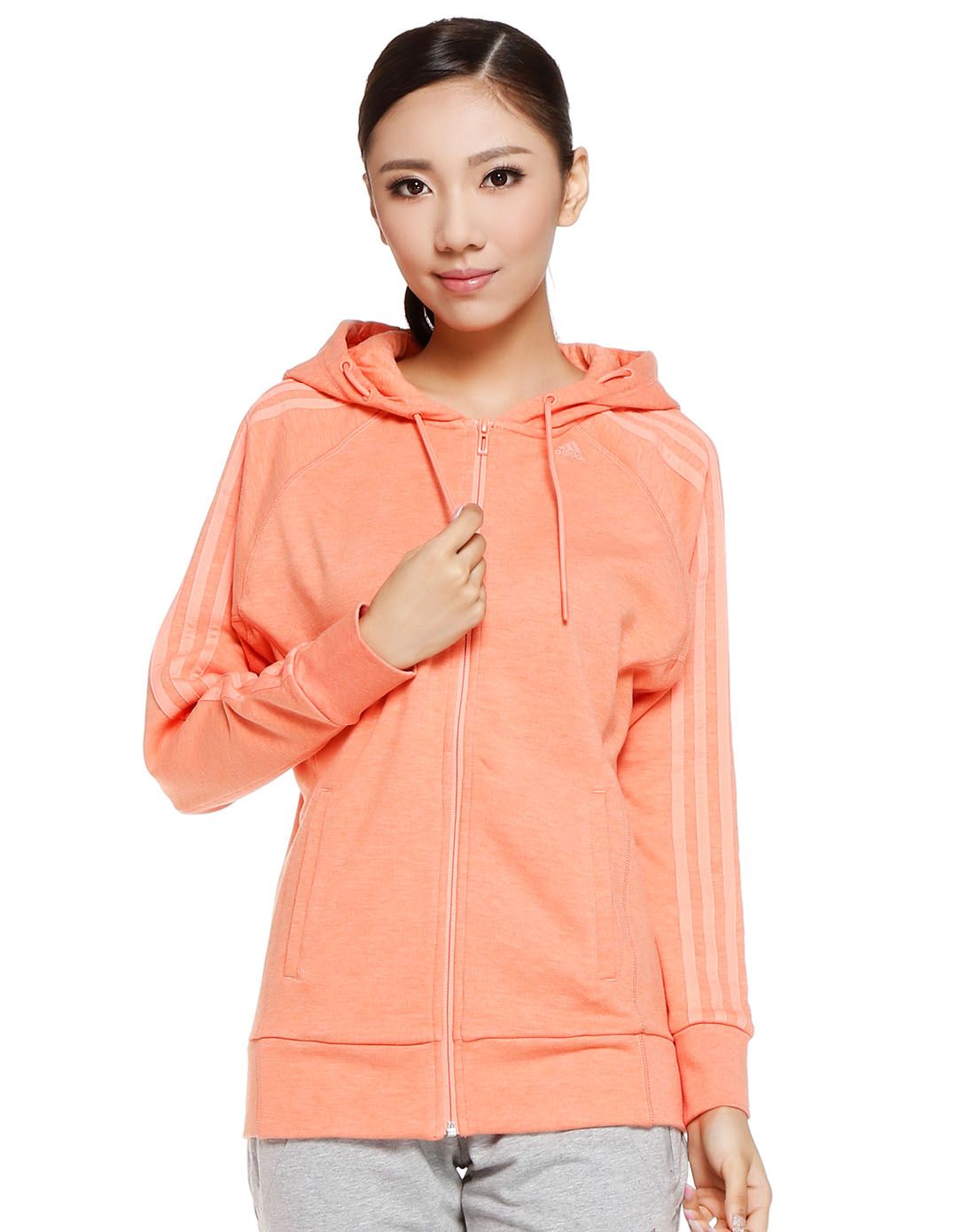 甜美活力 女款浅橙色长袖外套 百搭连帽