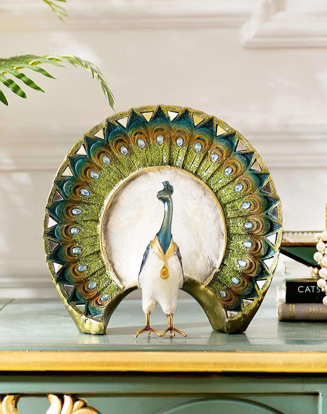 环保树脂工艺品家居装饰摆饰 彩色琉光孔雀开屏摆件