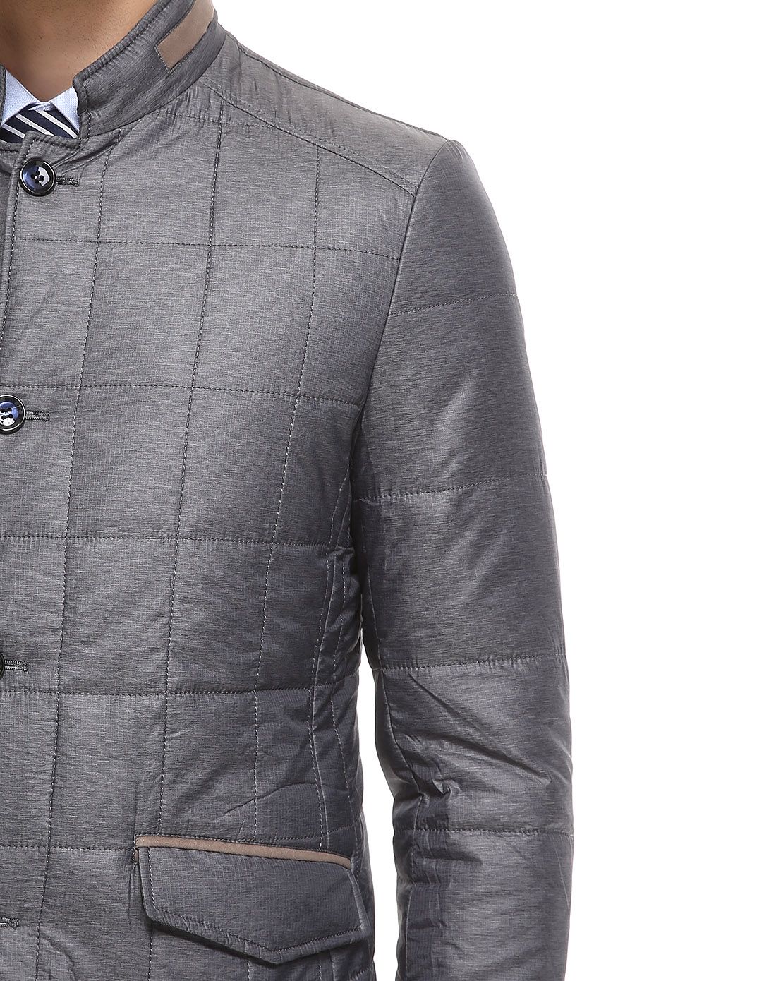 圣加诺夫sankelloff格子车线稳重商务立领钮扣款薄棉服pd320521_唯品