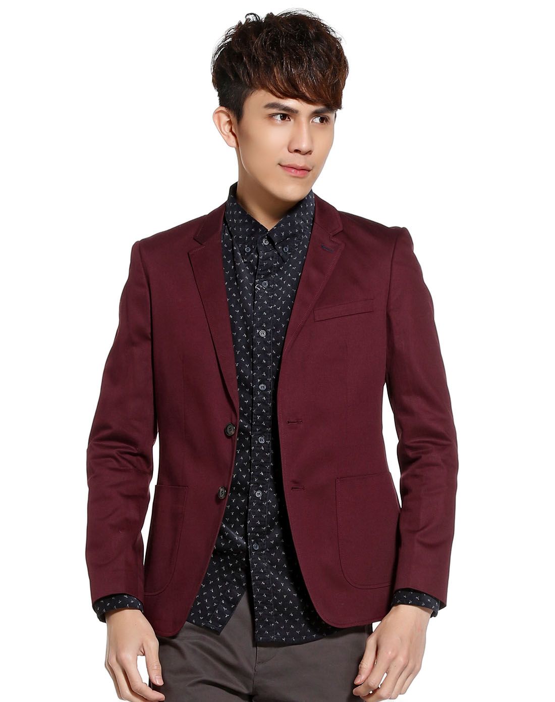 酒红色大方百搭长袖西服