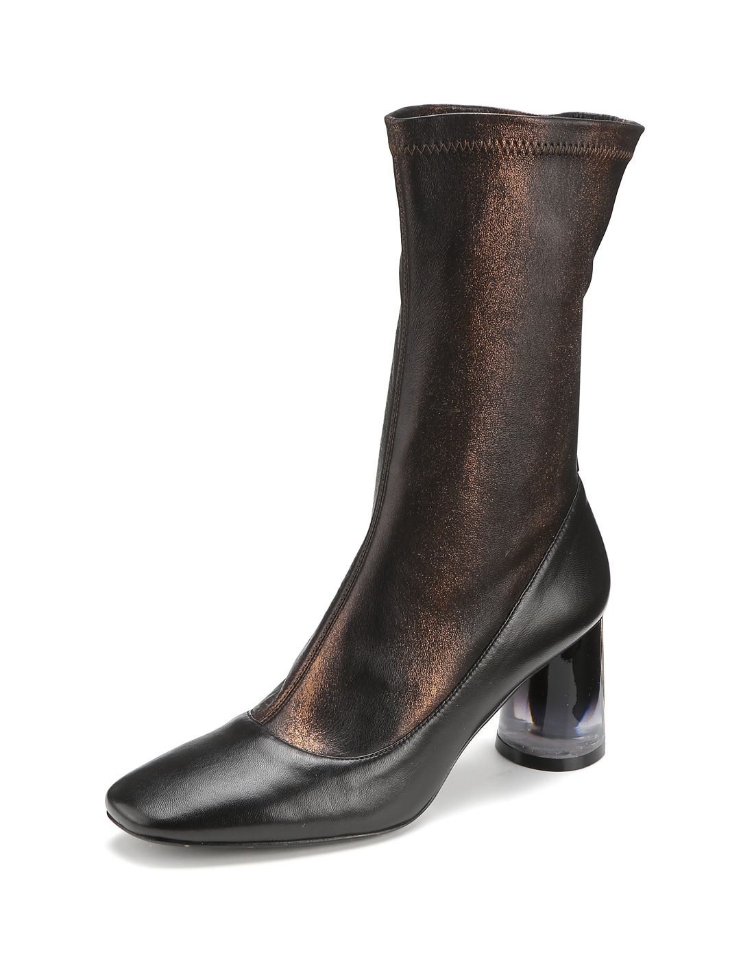 意大利进口黑金色弹力羊皮短靴