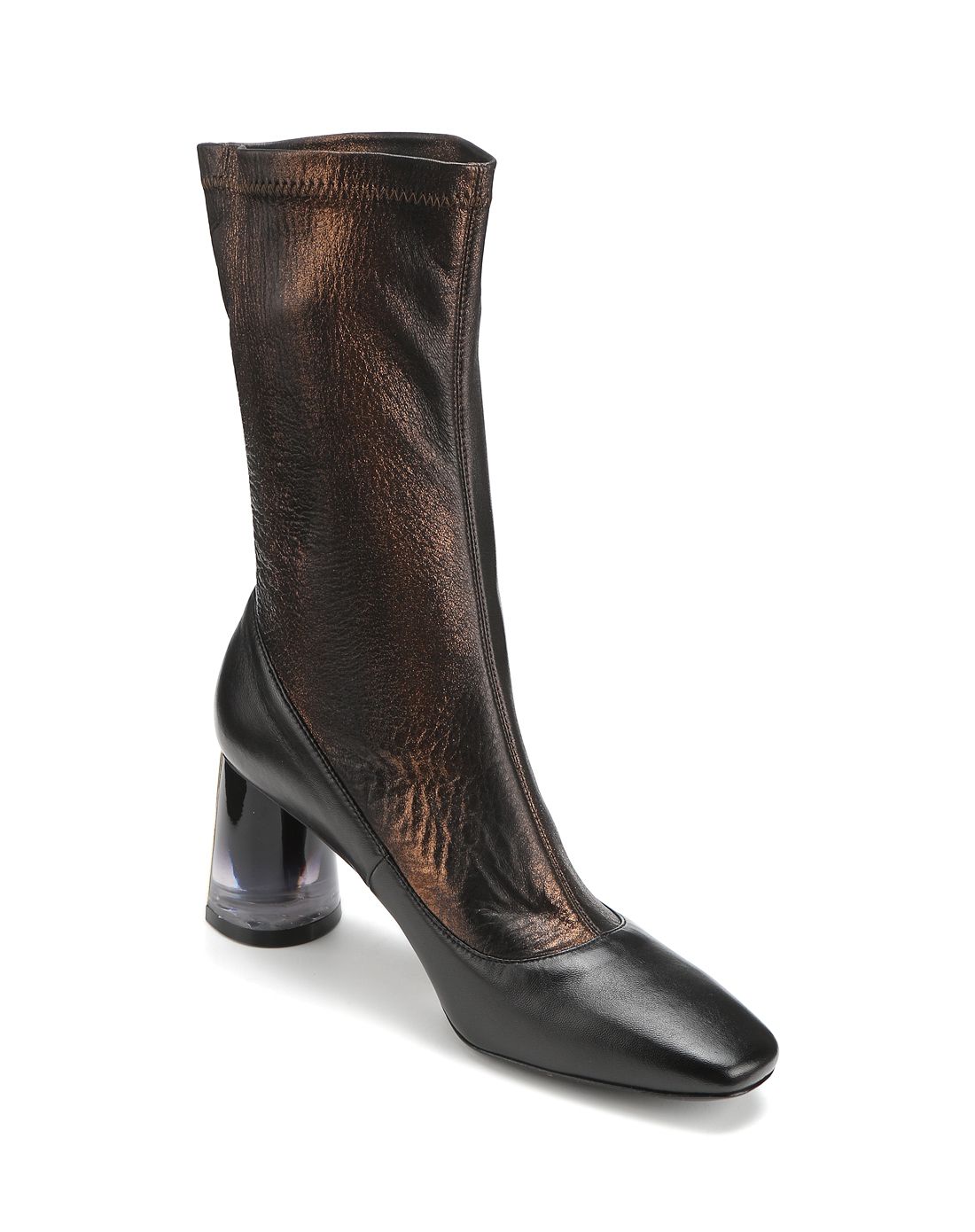 意大利进口黑金色弹力羊皮短靴