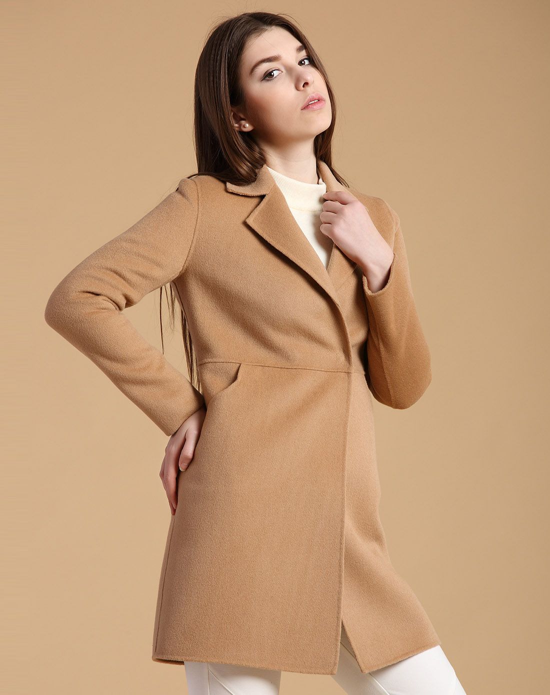 女款沙漠色简约双面呢外套